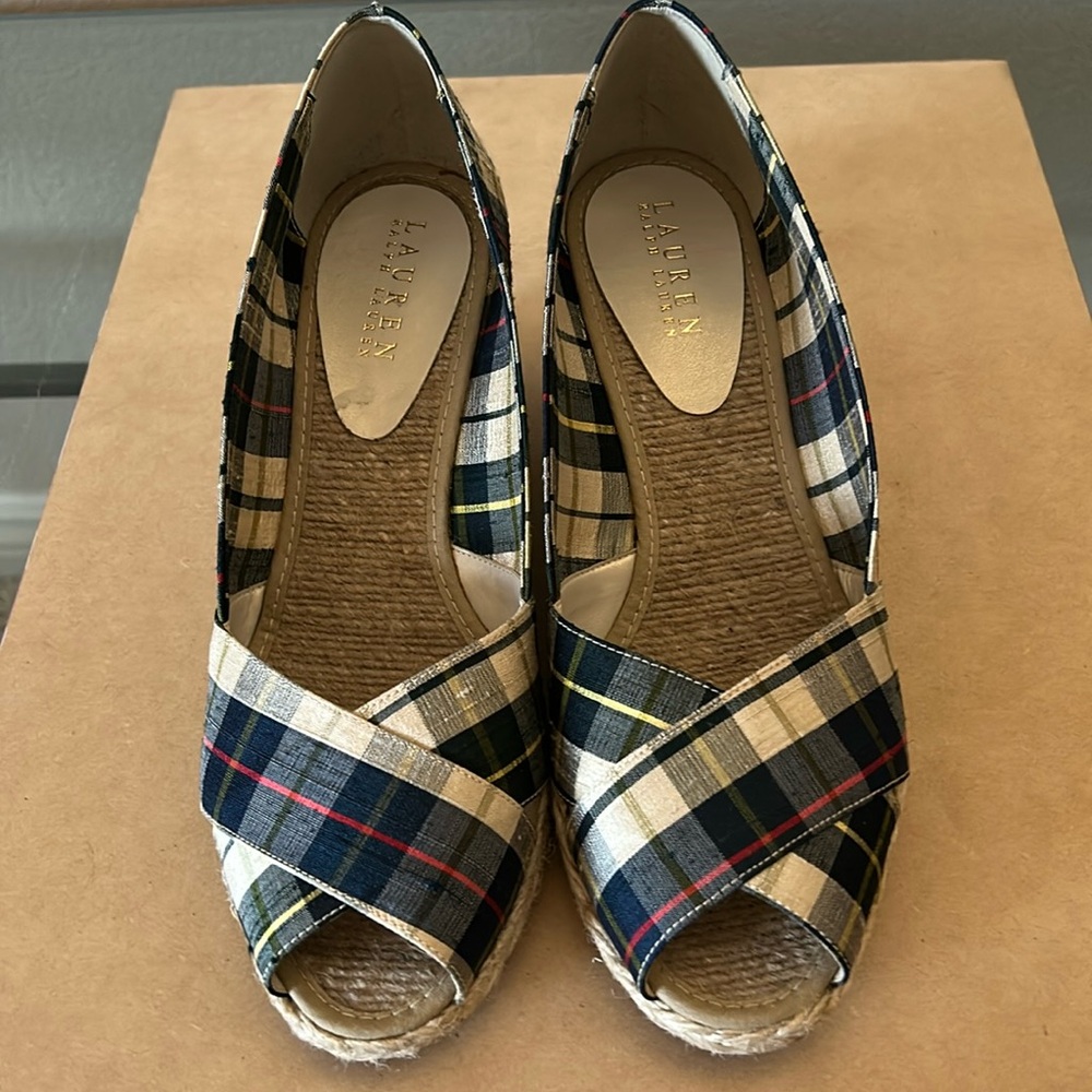 Lauren Ralph Lauren Plaid Wedge Espadrille Womens Sz 9